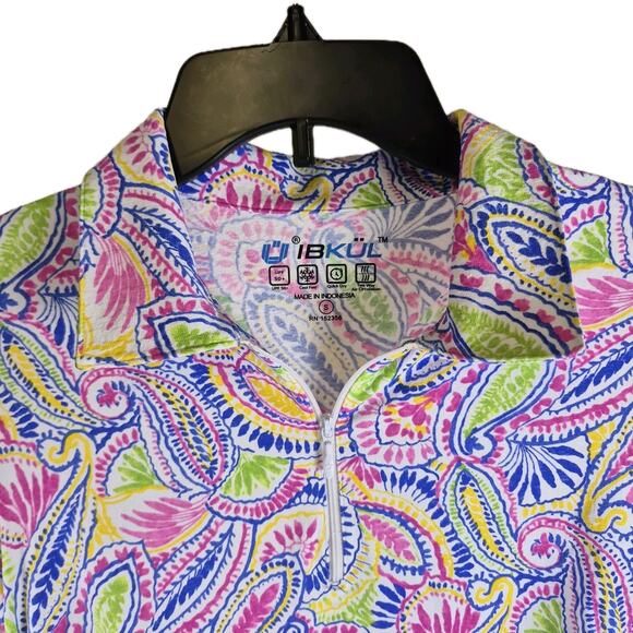 IBKUL Womens Golf Paisley Quarter Zip Pullover Active Mesh UPF 50+ Long-Sleeve S - Picture 3 of 9
